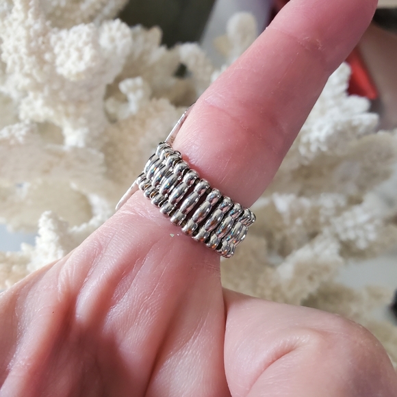 Silver Tone Adjustable Band Ring with Black Flowers & Rhinestones 💥3 for $24💥 - Picture 9 of 13